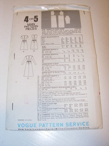 WOMENS UNCUT VINTAGE VOGUE 8169 Sewing Pattern DRESS LONG SHORT SIZE 16 - Picture 2 of 3