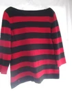 LRL sweater knit tunic shirt XL black red stripe nautical boat neck embroid logo