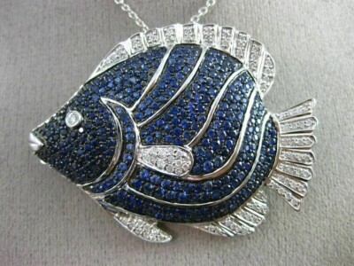 Fish Tiny Women Pendant 925 Sterling Silver  2.60Ct Round Lab-Created sapphire