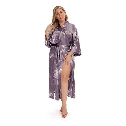 Plus Size Women's Kimono Long Robe - Vintage Floral - Picture 46 of 60