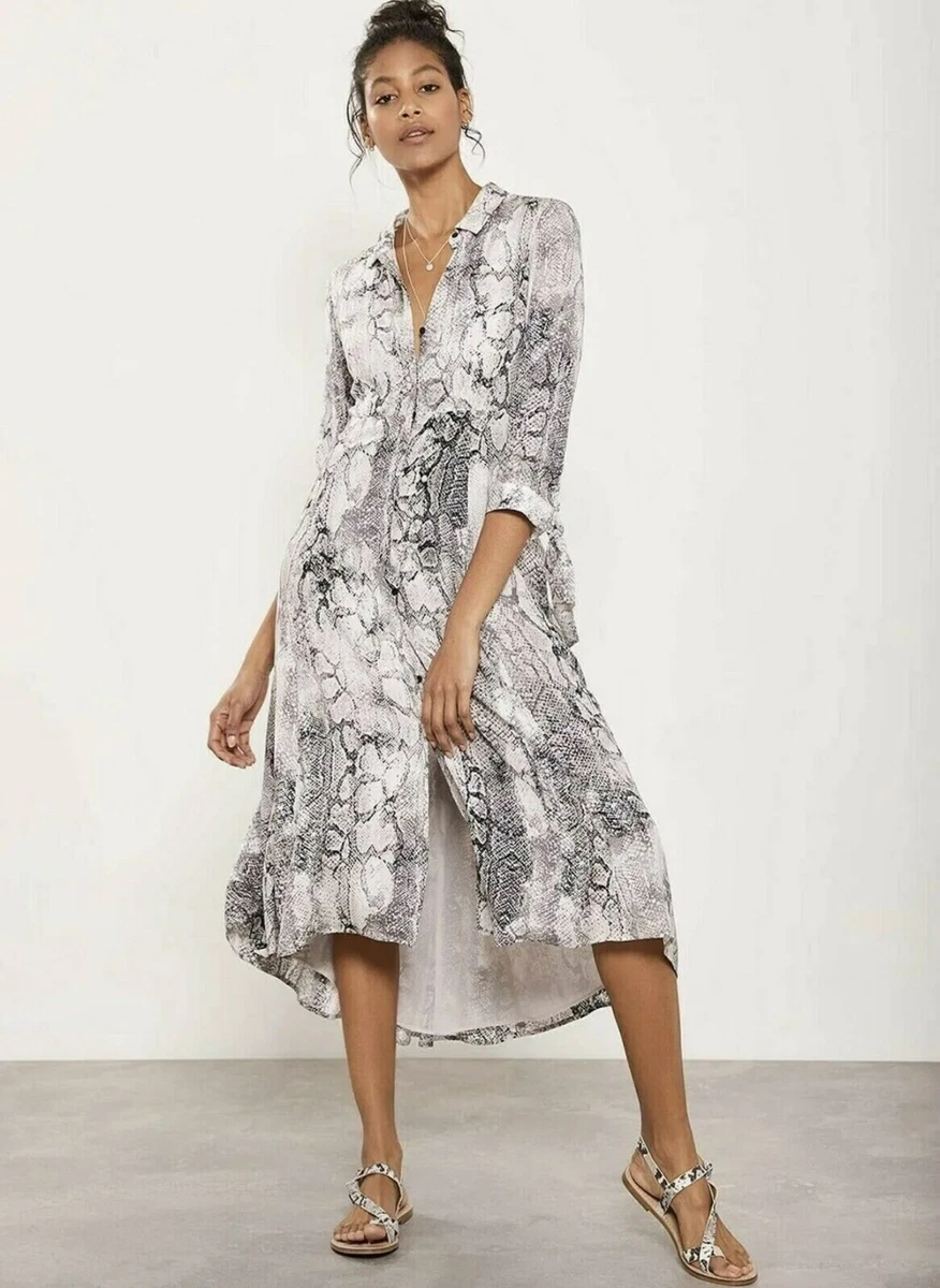 Mint Velvet Sasha UK 12 Snakeskin Midi Shirt Dress 3 4 Sleeve