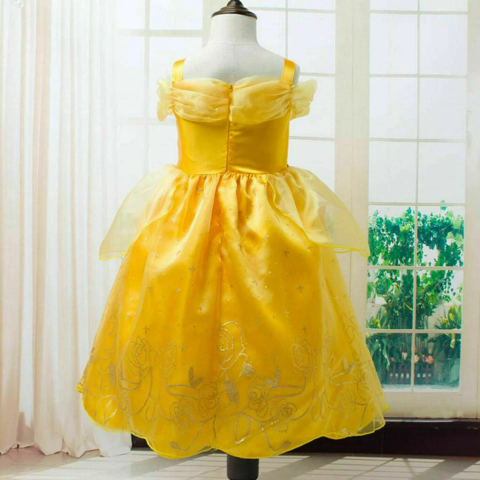 Belle Princess Costume Girls Kids Lace Fancy Dress up Cosplay Party Outfit Gift - Image 3 of 4