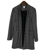 Chico's Black White Open Front Stretch Longline Blazer Jacket Sz 2 L Office