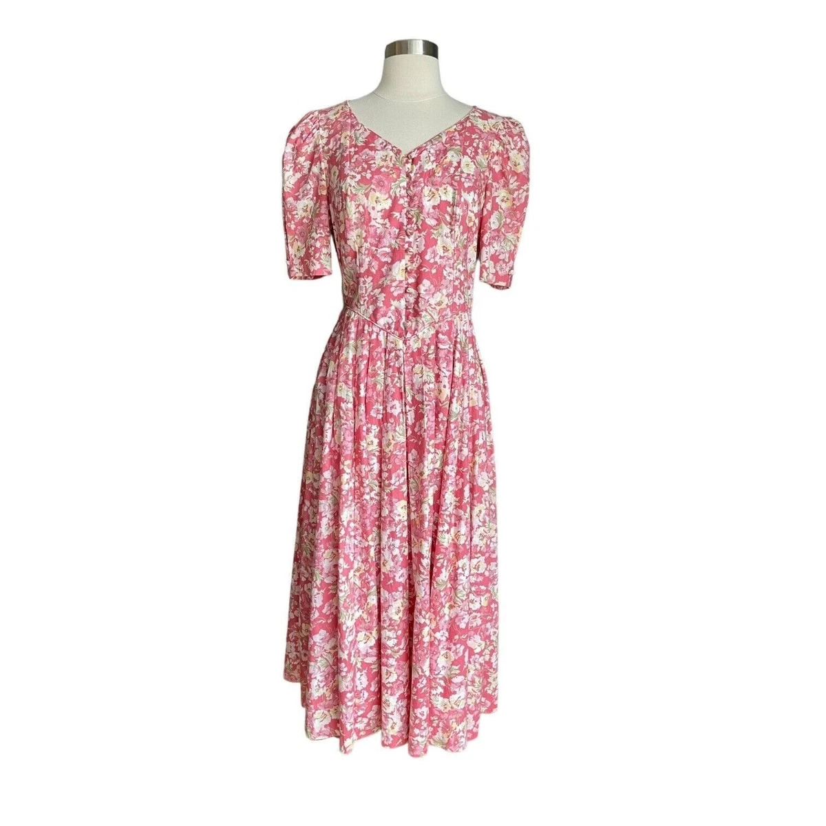 linen a line dress 80s/90s Laura Ashley made in Portugal cotton dress