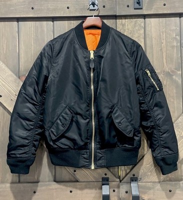 Alpha Industries MA-1 Flight Bomber Jacket Black/ Orange Reversible USA Sz S/P
