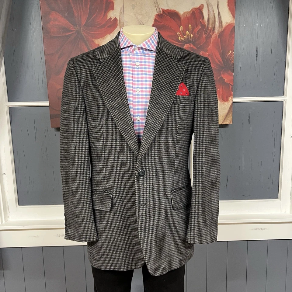 Blazer Abrigo Deportivo De Colección Robert Stock Para Hombre 40L Largo Lana Franela Gris/Azul Marino Foto 2 de 4