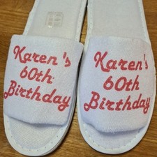 Personalised name / message  -any colour single use spa slippers party Birthday