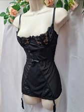 NEW ANN SUMMERS BLACK EMBROIDERED MESH CAMI SUSPENDER 1/2 CUP SIZE M