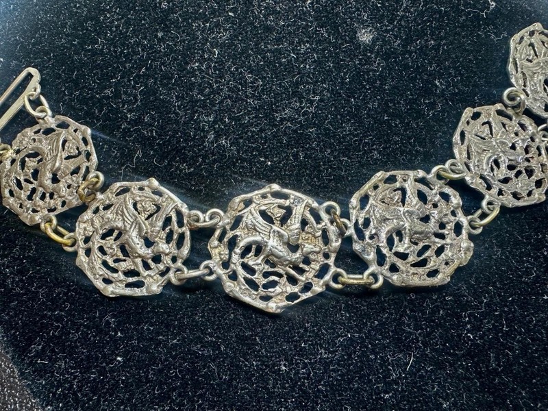 Griffin Dragon Silver Bracelet Belle Epoque Victorian 1890 Harry Potter Jewelry