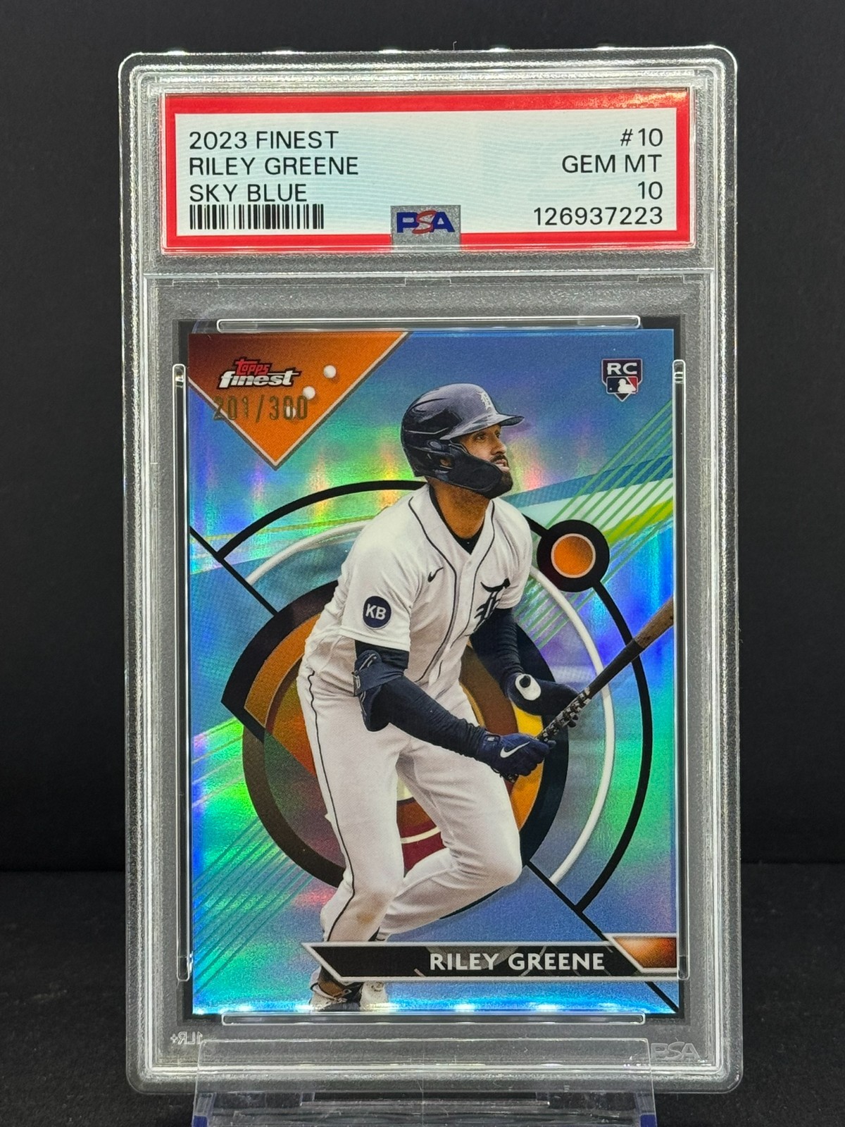 RILEY GREENE Rookie PSA GEM MINT 10 2023 FINEST RC BLUE SKY REFRACTOR #10 /300