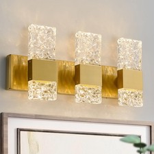 Gold Bathroom Vanity Lights Fixtures Over Mirror LED Crystal Modern 3 Light B...