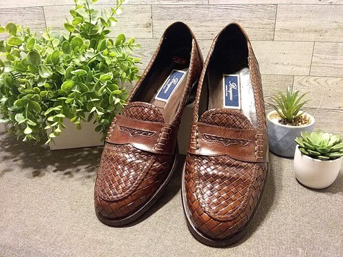 Bragano Crafted In Italy♡Woven English Calf Leather Authentic Penny Loafers 11M - Picture 2 of 15