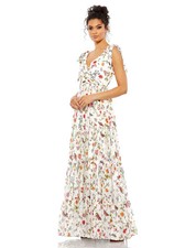 Mac Duggal White Multi Floral Print Tie Shoulder Sleeveless Gown Size 14 278