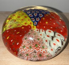Millefiori Art Glass Paperweight 10cm vintage  Murano Style Red Blue Yellow Dome