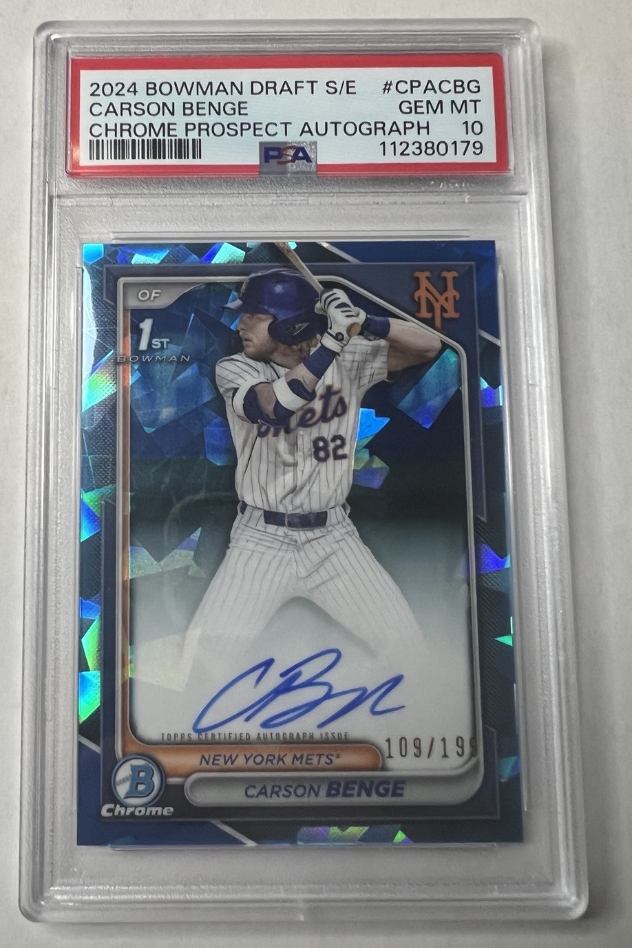 2024 Bowman Draft Sapphire Carson Benge Auto /199 PSA 10