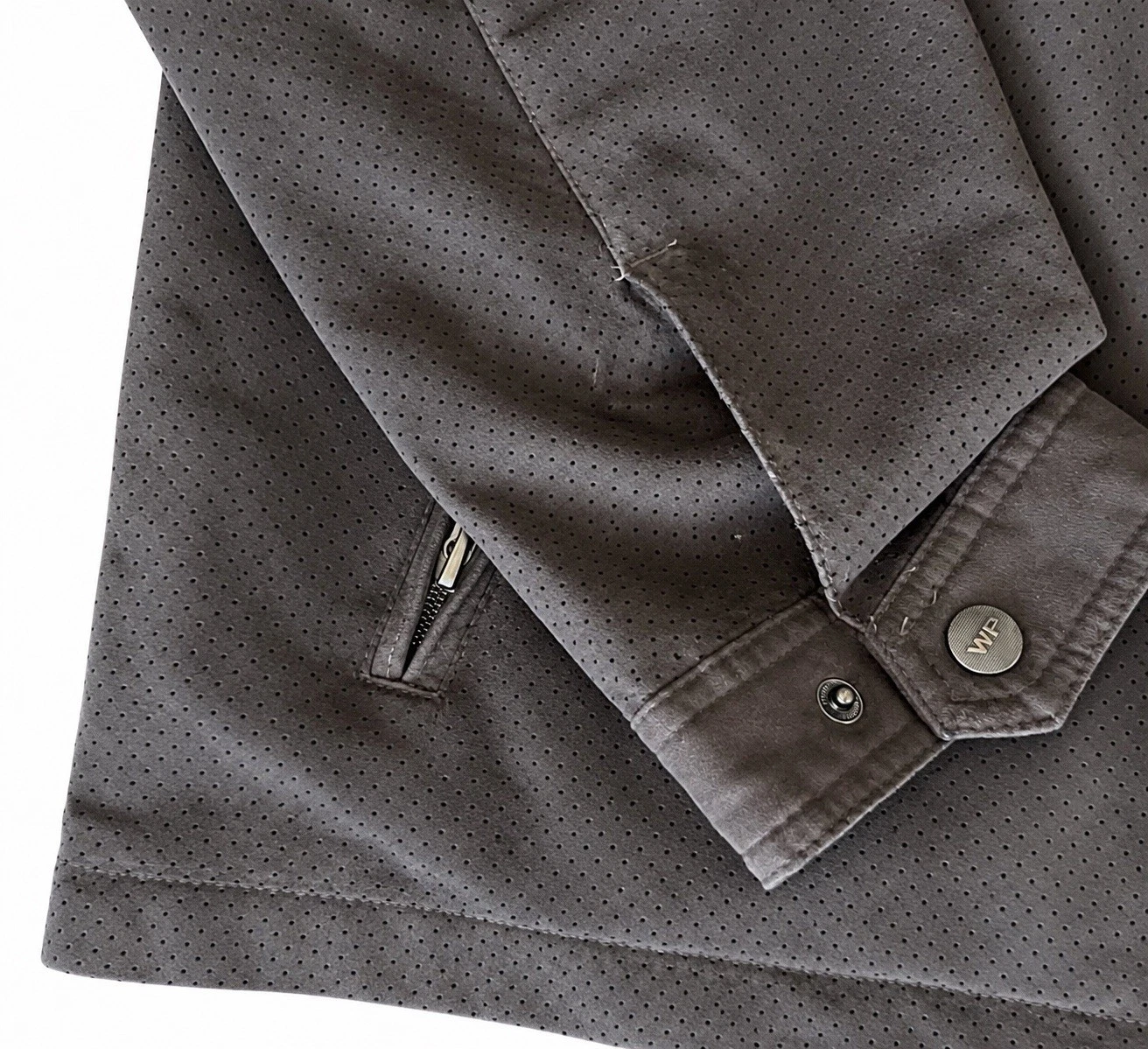 Weatherproof Men XL Faux Suede Perforated Full Zip Jacket Brown Gray Lightweight image 3