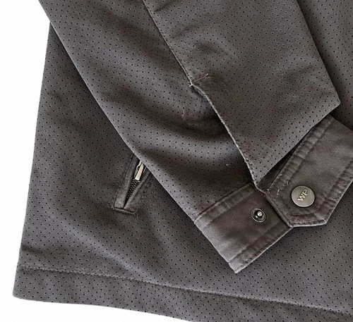 Weatherproof Men XL Faux Suede Perforated Full Zip Jacket Brown Gray Lightweight image 3