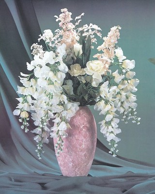Laymen Teal White and Pink Flower Vase Floral Wall Picture Art Print
