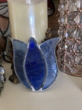 Vintage Hand Crafted Stained Glass Sun Catcher Blue Flower Bloom