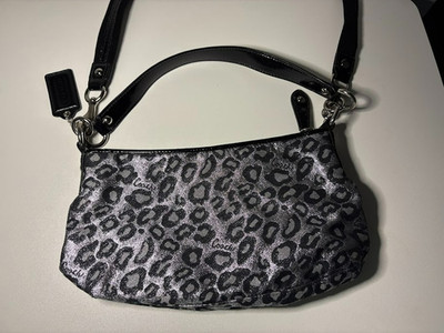 Coach Ocelot Leopard Metallic Demi Pleated Baguette Shoulder Purse Bag