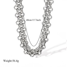 Women Stainless Steel Bracelet Silver Cuban Chain Necklace Set Jewelry
