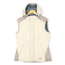 HELLY HANSEN Damen Weste Gilet Gr. M Bodywarmer Braun Daunenfüllung Kapuze Re...