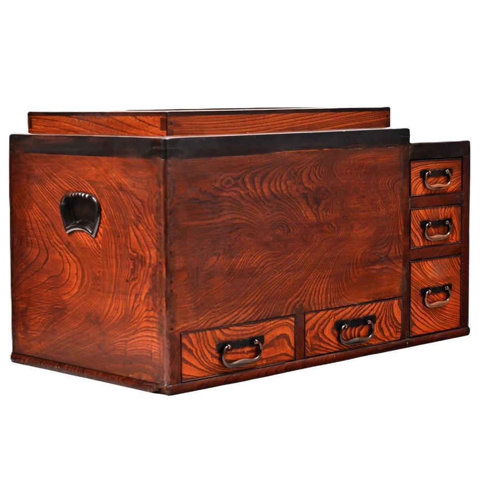 Antique Original Vintage Japanese Keyaki Hibachi Brazier Tea Chest Coffee Table - Image 2 of 4