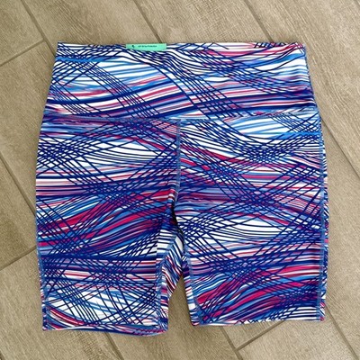 NWT Reel Legends 9.5'' Swim Biker High Waisted Short Pink Purple Blue White-Large