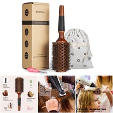 Boar Bristle Large Round Hairbrush Quick Blowout Shine Volume 2.8 Inch