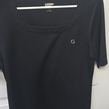 Chase Lands' End Women's Black Solid Knit Scoop Neck Short Sleeve Shirt