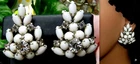 HIGH END VTG WHITE MILK GLASS RHINESTONE RHODIUM SILVER CLIP STATEMENT EARRINGS!