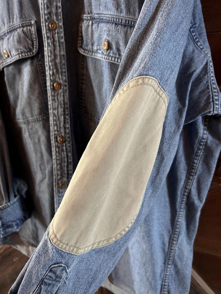 Denim Shirt Elbow Patches Embroidered Goose Logo Cabela’s Y2K - Image 4 of 4