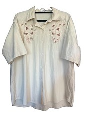 Womens floral  embroided vintage 80s shirt Beige cottagecore size 14
