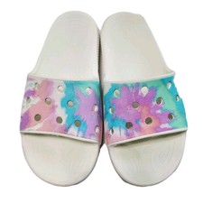 Crocs Classic Tie Dye Graphic Slides Women's 10 Men's 8 White Multicolor Sandals