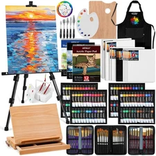 187Pcs Professional All-in-One Art Painting Kit with Aluminum & Beech Wood Ea...