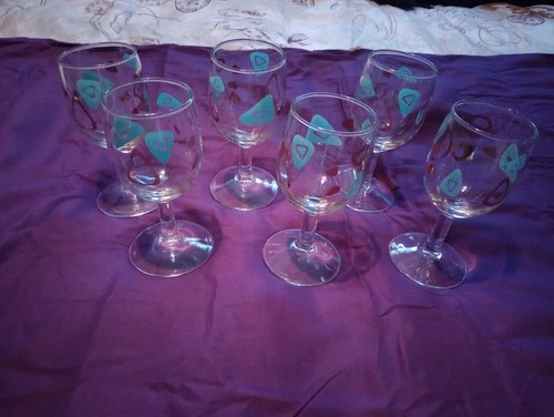 6 Federal Glass Turquoise Atomic Amoeba Boomerang Brandy Snifters Glasses VTG