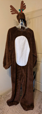 XL Adult Reindeer Christmas Costume w/Hood Heavy Duty - Missing one glove -Halco