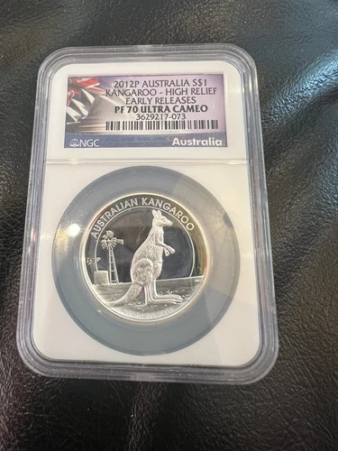 2012-P $1 Australia KANGAROO HIGH RELIEF 1 Oz. Silver Dollar Coin NGC PF70
