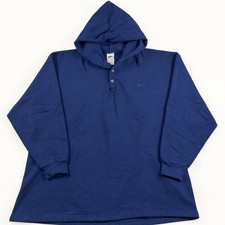 Vintage 90s Nike Made in USA Henley Hoodie Men’s XXL Blue Embroidered Swoosh