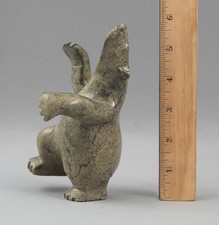 Vintage Signed Carved Serpentine Soapstone Dancing Polar Bear Inuit Sculpture NR
