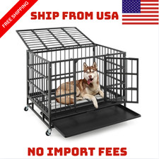 Costway 38" Heavy-Duty Foldable Metal Dog Cage w/ Wheels  Tray NEW