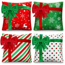 Christmas Pillow Covers 16 x 16 Inch Set of 4 Farmhouse Xmas Throw Pillow Cas...