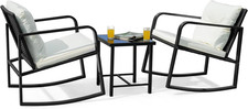 Patio Chairs 3 Piece Wicker Rocking Chair Outdoor Bistro Sets with Coffee Table