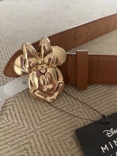 New Minnie Mouse Belt Light Brown Faux Leather Women’s Sz M Gold Buckle