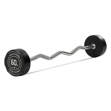 Titan Fitness 60 LB Rubber EZ Curl Fixed Barbell, Pre-Loaded Weight Bar