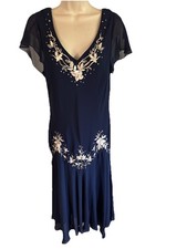 SL Fashion vintage mermaid gown/dress navy blue+beige floral embroid+embellish14