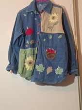 Fashion Bug Fall Denim Shirt/Apple Buttons Sz 18-20 Sunflower. Fall Theme