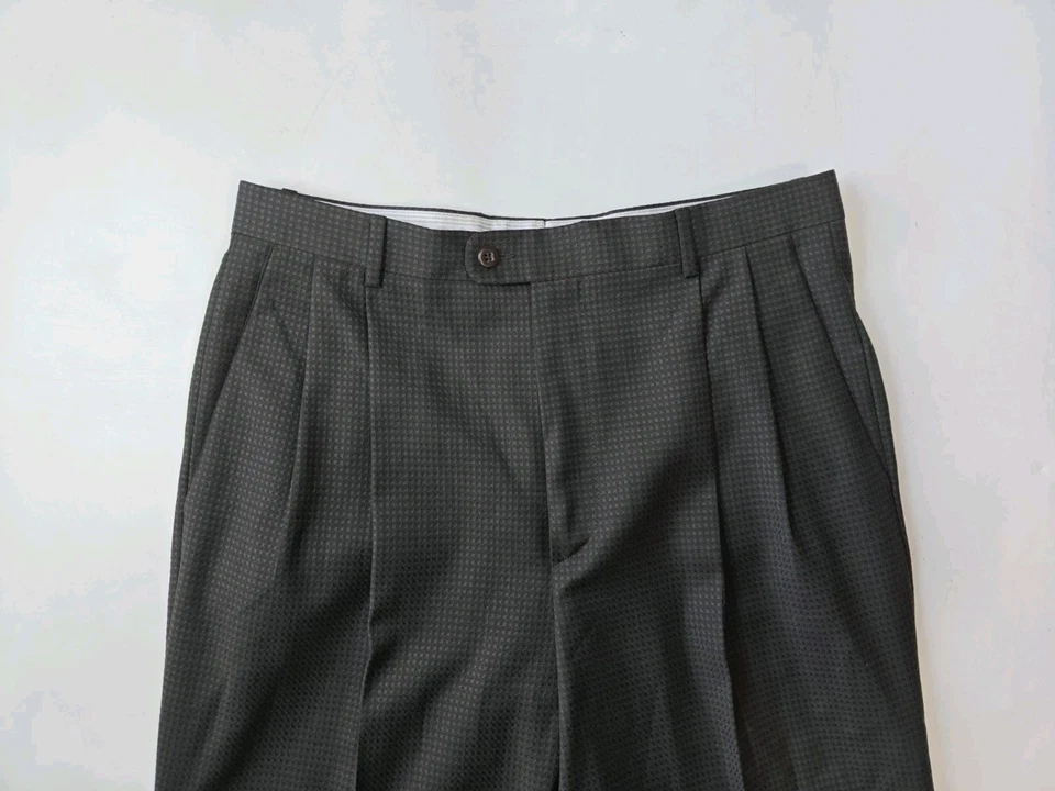 🇮🇹 Pantalones de vestir plisados de lana marrón oscuro Zanella para hombre 34x31 hechos en Italia Foto 2 de 4