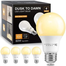 4/6/12Pack Dusk to Dawn A19 LED Light Bulb, 9W Equivalent 60W, 2700K,800LM