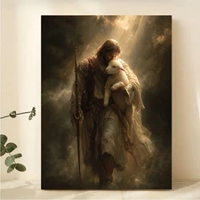 The Good Shepherd Canvas Wall Art, Jesus Christian Poster,Catholic Home Decor